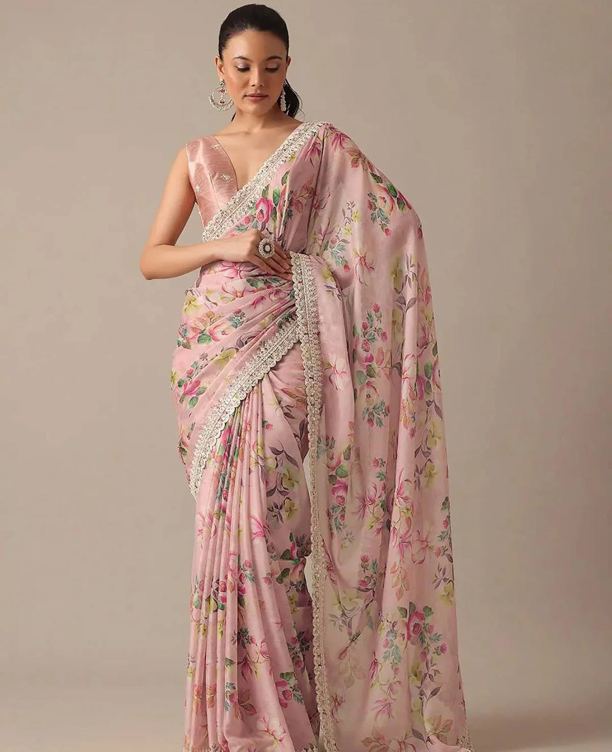 LIGHT COLOUR LEAF & FLOWER PRINT SAREE